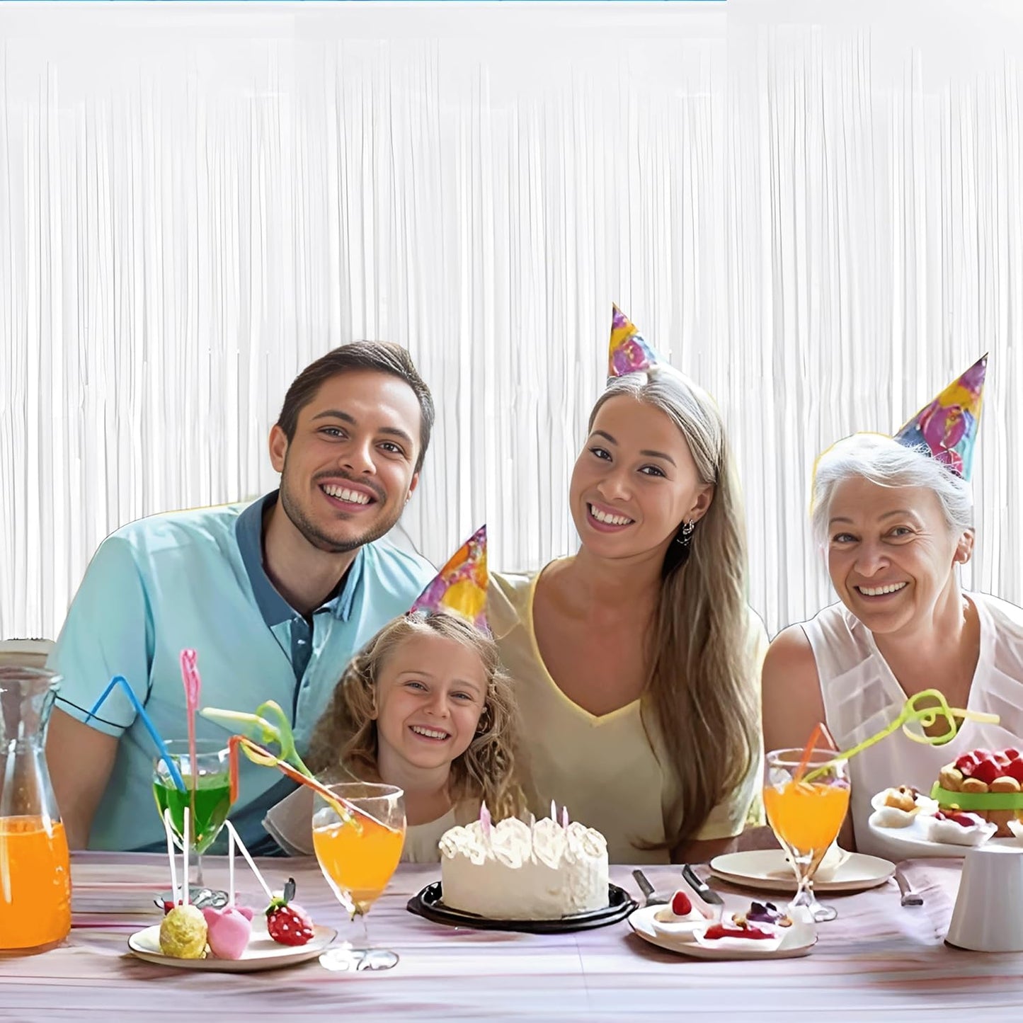 White Foil Fringe Curtain 3.3×8.3FT 6 Packs, Metallic Tinsel Curtains Party Streamers for Birthday Graduation Baby Shower Decoration (6pcs,3.3FT×8.3FT, White)