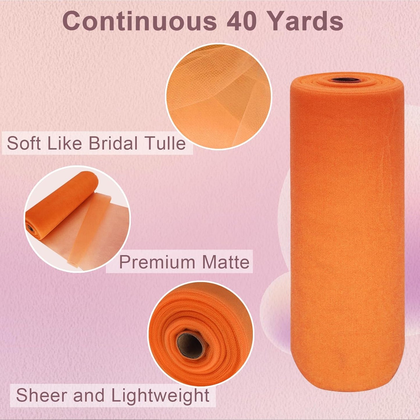 Orange Tulle Fabric Roll Spool Bolt (54 Inch by 40 Yards) Large Tulle Wedding Party Decoration, Tutu Skirt, Table Runner, Gift Wrapping, Bridal Shower, Soft & Drape (Orange)