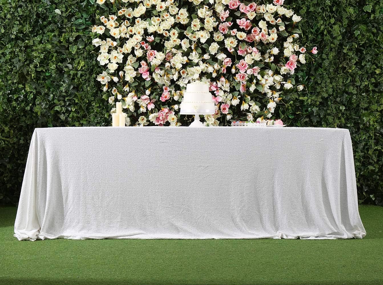 SquarePie Sequin Tablecloth 90 x 132 Inch White Sparkly Table Cloth for Wedding Party