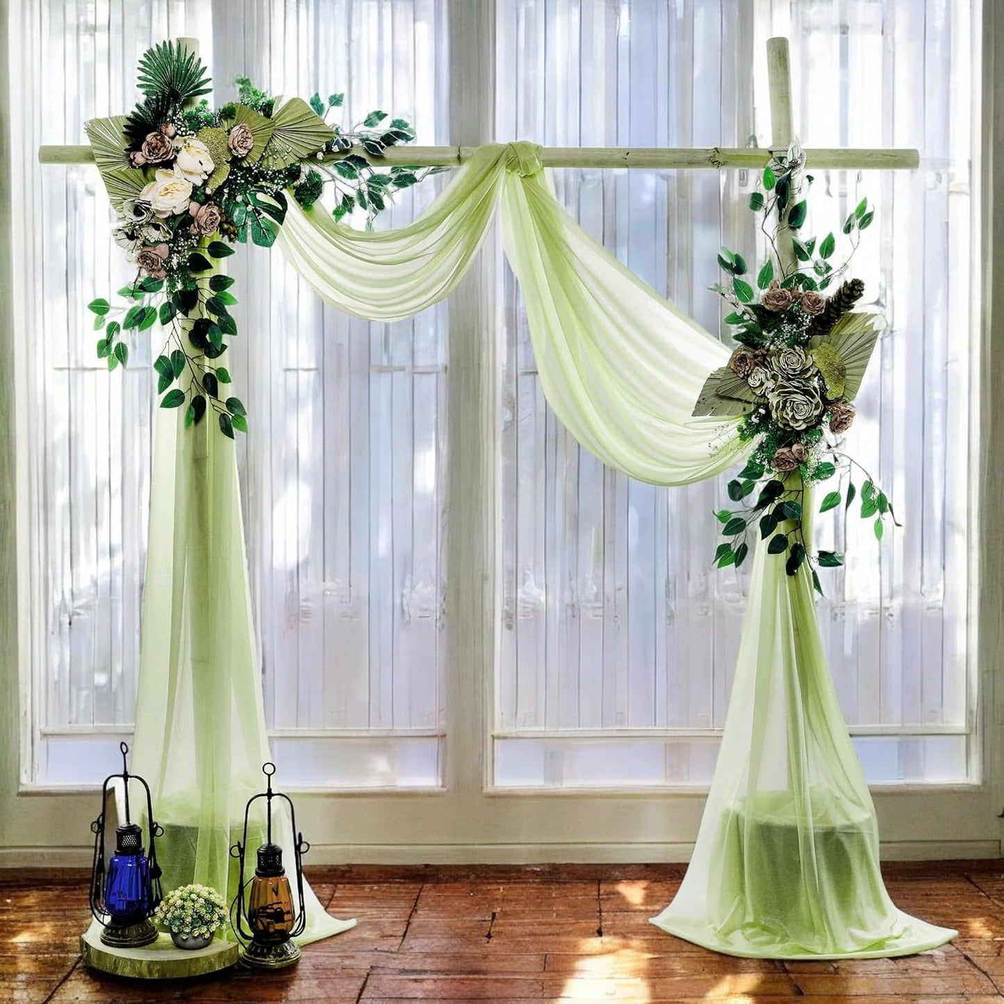 MDS Halloween Chiffon Draping Fabric - 1 Panel, 30" Wide x 100ft Long - Sheer Spooky Arbor & Canopy Drapery for Haunted House Backdrops, Party Ceilings, DIY Costumes & Themed Events - Sage Green