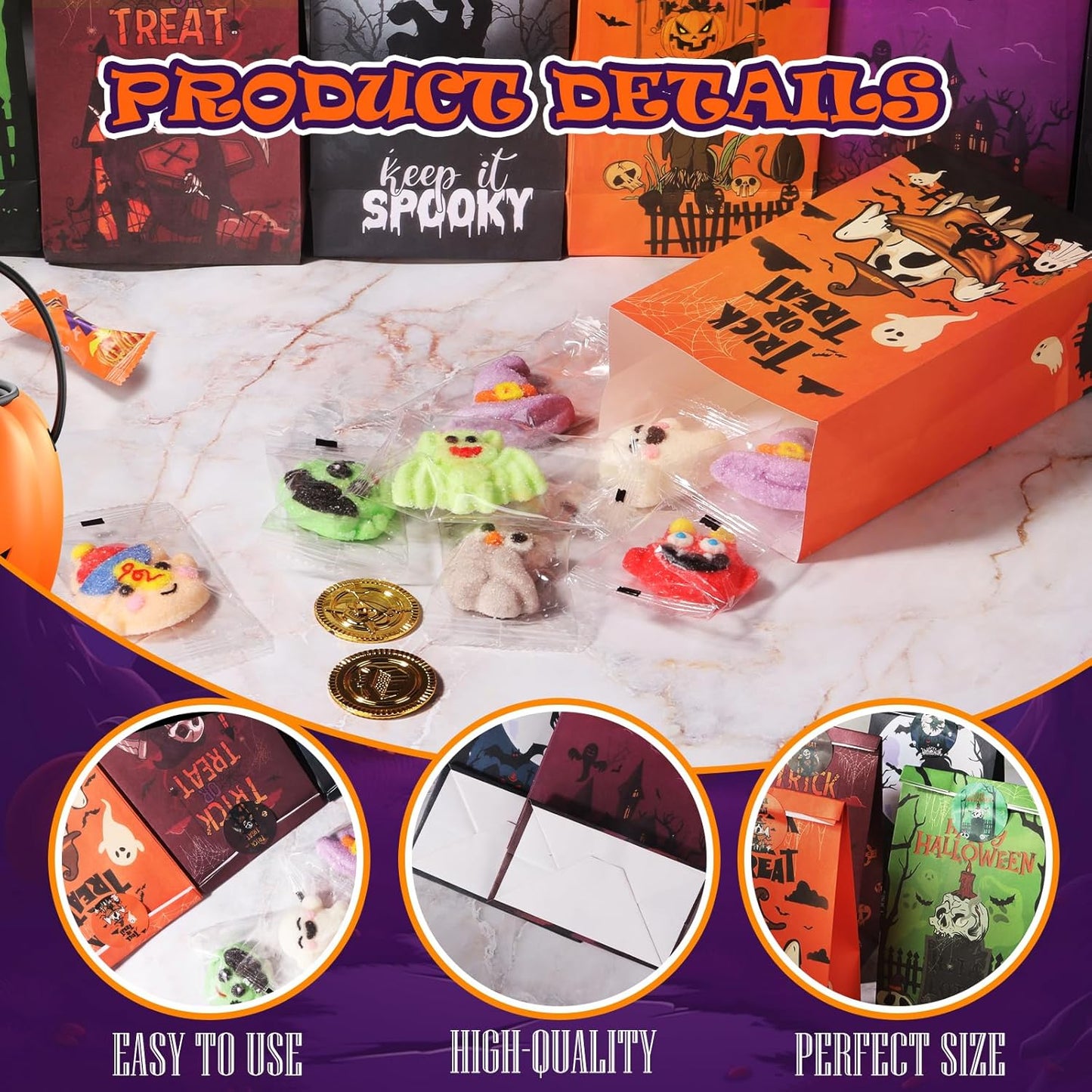 Halloween Treat Bags - 32Pcs Halloweens Trick or Treat Goody & Goodie Bag for Candy with Stickers, Halloween Party Favors Paper Trick or Treating Gifts Bags Halloween Candy Bags Party Supplies