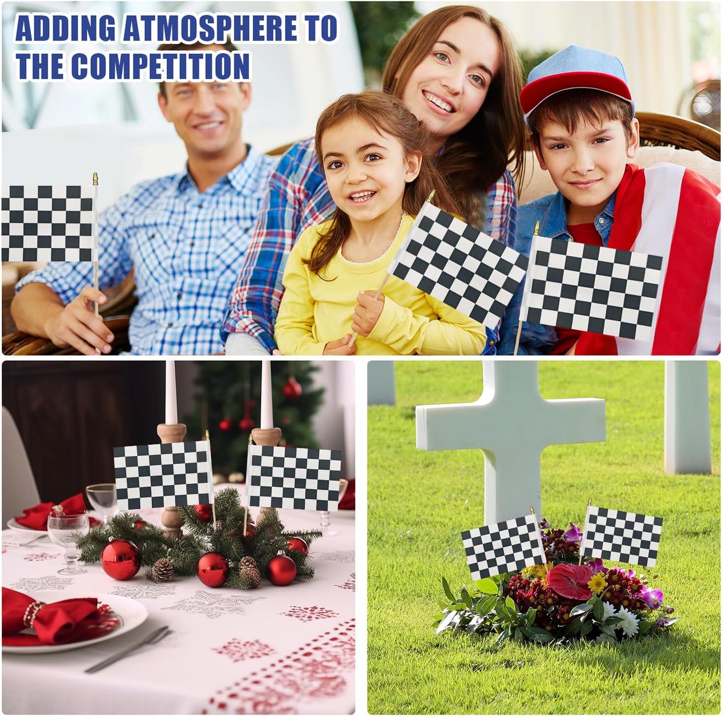 12Pcs Small Checkered Black and White Racing Flags on Wooden Stick Mini Race Car Flag Hand Held Flag Decorations,5x8 Inch
