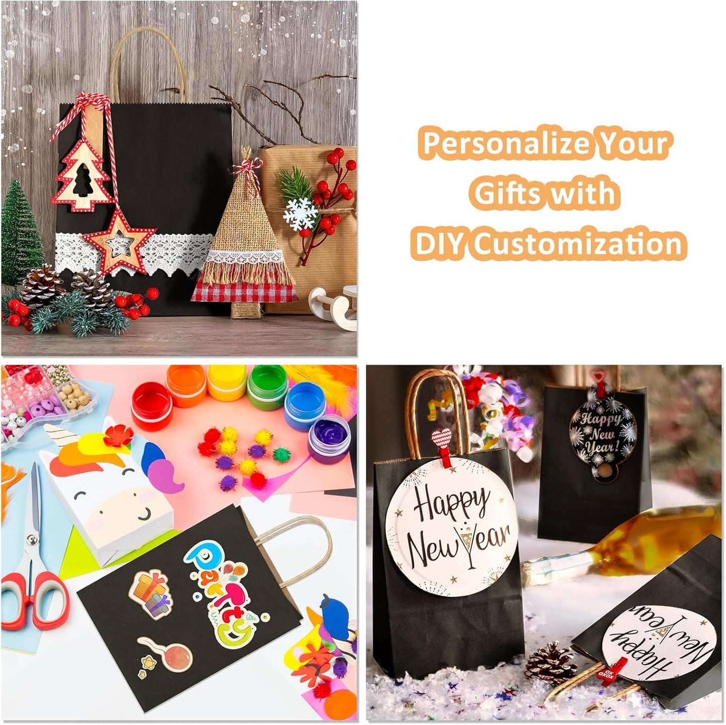 BagDream 50Pcs Gift Bags 8x4.25x10.5 Inches Kraft Paper Gift Bags with Handles Bulk for Shopping, Wedding, Party Favor, Merchandise, Retail, Black Paper Sacks