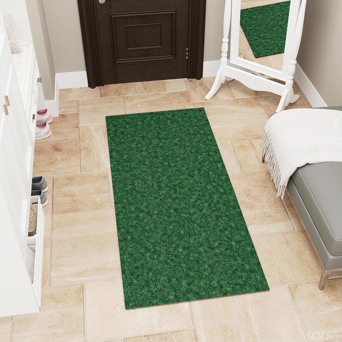 Ottomanson Mud Mat 2' x 3' Entryway Rug - Non-Slip Scraper Doormat for Muddy Paws, Dirt Trapping Indoor/Outdoor Mat for High-Traffic Areas, Kitchen, Garage, Patio, Green