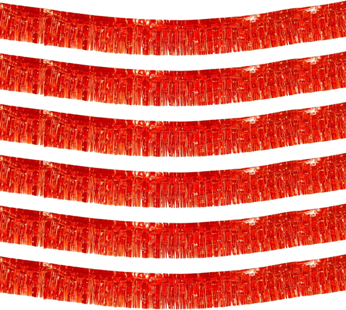 6 Pack 10 Feet Red Foil Fringe Garland Metallic Tinsel Streamers Banner Wall Hanging Curtain Backdrop Banner for Parade Floats, Thanksgiving, Christmas, Birthday, Halloween Party Decorations
