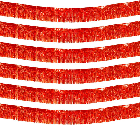 6 Pack 10 Feet Red Foil Fringe Garland Metallic Tinsel Streamers Banner Wall Hanging Curtain Backdrop Banner for Parade Floats, Thanksgiving, Christmas, Birthday, Halloween Party Decorations