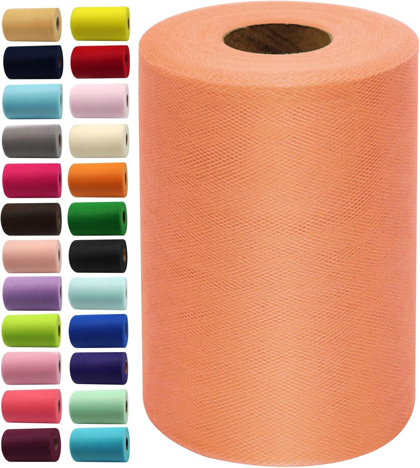 Peach Tulle Fabric Rolls 6 Inch by 100 Yards (300 feet) Fabric Spool Tulle Ribbon for DIY Tutu Bow Baby Shower Birthday Party Wedding Decorations Christmas Craft Supplies