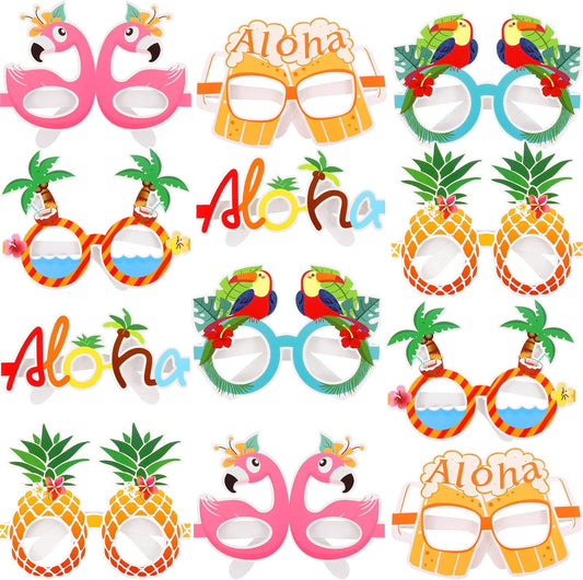 KatchOn, Luau Glasses for Luau Party Decorations - Pack of 12 | Luau Photo Booth Props, Hawaiian Party Decorations | Hawaiian Photo Booth Props, Aloha Party Decorations | Hawaiian Glasses Decorations