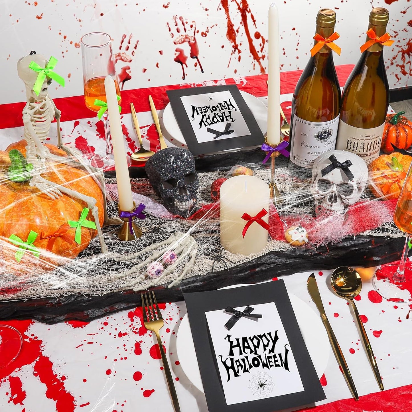 YGDZ Mini Bows, 50 PCS Small Satin Bows for Crafts, Halloween Decor, 5 Colors (Black, Orange, Purple, Red, Green), Tiny Bows for Gift Wrapping