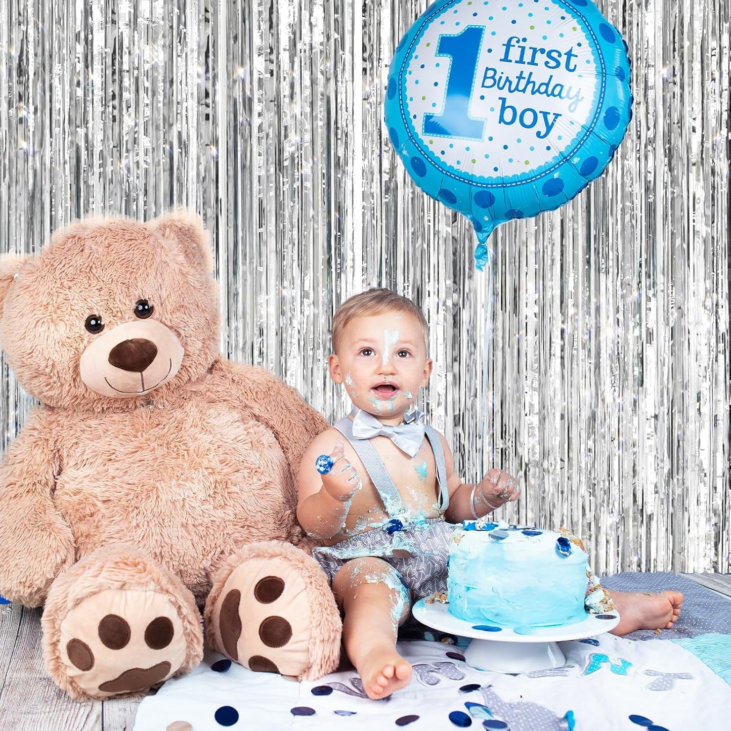 2Pack Silver Metallic Tinsel Foil Fringe Curtains, Door Streamer Photo Booth Backdrop for Birthday Wedding, Graduation Engagement Bridal Baby Shower Bachelorette Party Decorations Dancing Ball Party