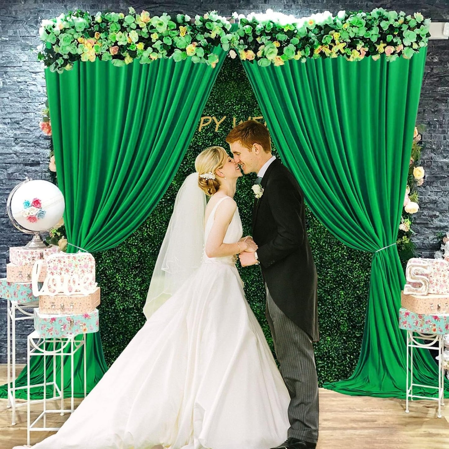 10 x 7 Feet Grass Green Backdrop Curtain for Partie, Background Curtains for Photoshoot, Birthday, Wedding, Halloween, Thanksgiving, Christmas, New Year Party Decorations 5Ft x 7Ft, 2 Panels