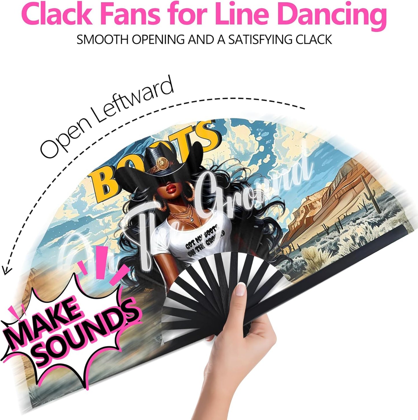 Boots On The Ground Hand Fan,Where Them Fans At Folding Fans,Clapping Clacking Fans For Line Dancing Unique Oriainal Pattern for Party Props Perfect Gifts for Line Dance Lover (Style 7)
