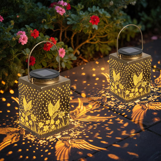2 Pack Bronze Solar Lights Outdoor Waterproof Decorative - Gifts for Women Mom Grandma, Hummingbird Garden Decor for Yard, Patio,Backyard, Porch , Garden (Hummingbird)