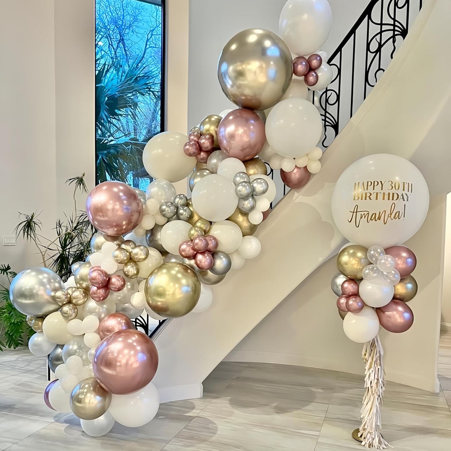 Pink White Winter Wonderland Snowflake Balloons Set, Metallic Light Pink Gold Silver White Snowflake Confetti Balloons for Girl Christmas Birthday Winter Onederland Baby Shower Xmas Party Decorations