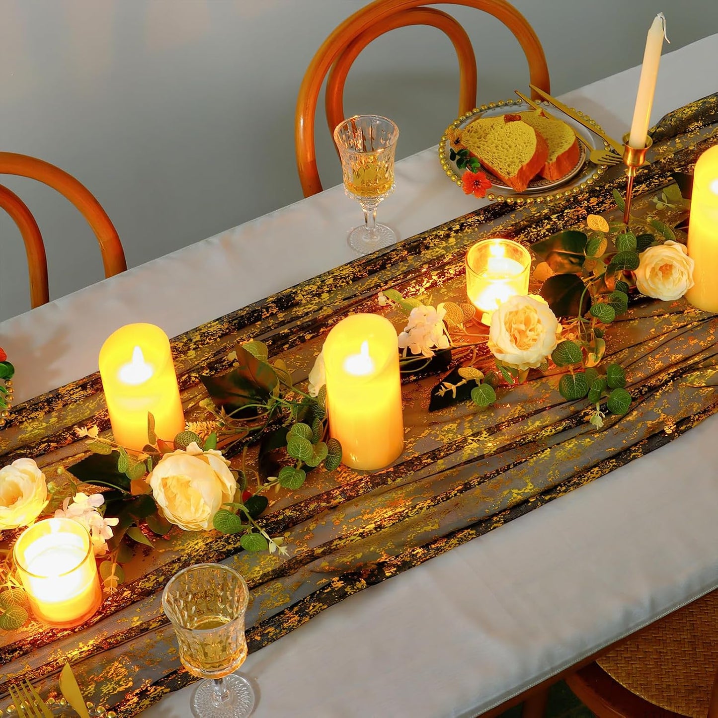 LOMOHOO 10 Ft Black Table Runner, Black Sheer Sequin Table Runners 120 Inches Long Glitter Metallic Foil Lace Fabric Table Decor for Birthday Party Wedding Anniversary Centerpiece (1pcs)