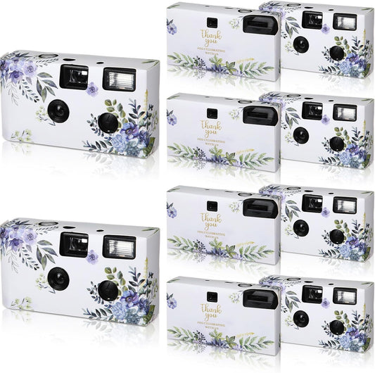 Kanayu 10 Pack Disposable Camera for Wedding Floral 35mm Single Use Film Camera with Flash One Time Use Camera for Anniversary Concert Travel Camp Party Supply Gift Honeymoon(Blue Poppy)