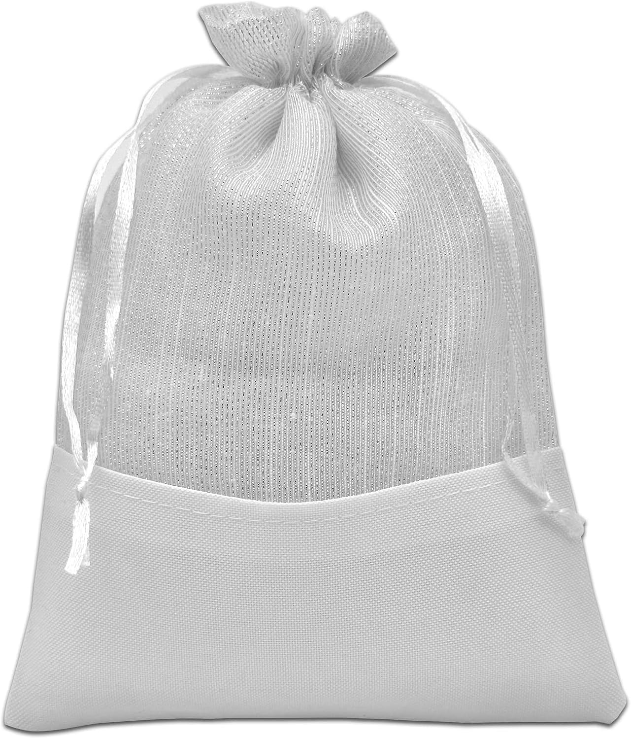 TheDisplayGuys For Your Modern Living 24-Pack Linen & White Organza Gift Bags with Drawstrings (Large 5 1/2 x 8) - Party Favors, Samples, Treats Mesh Pouches