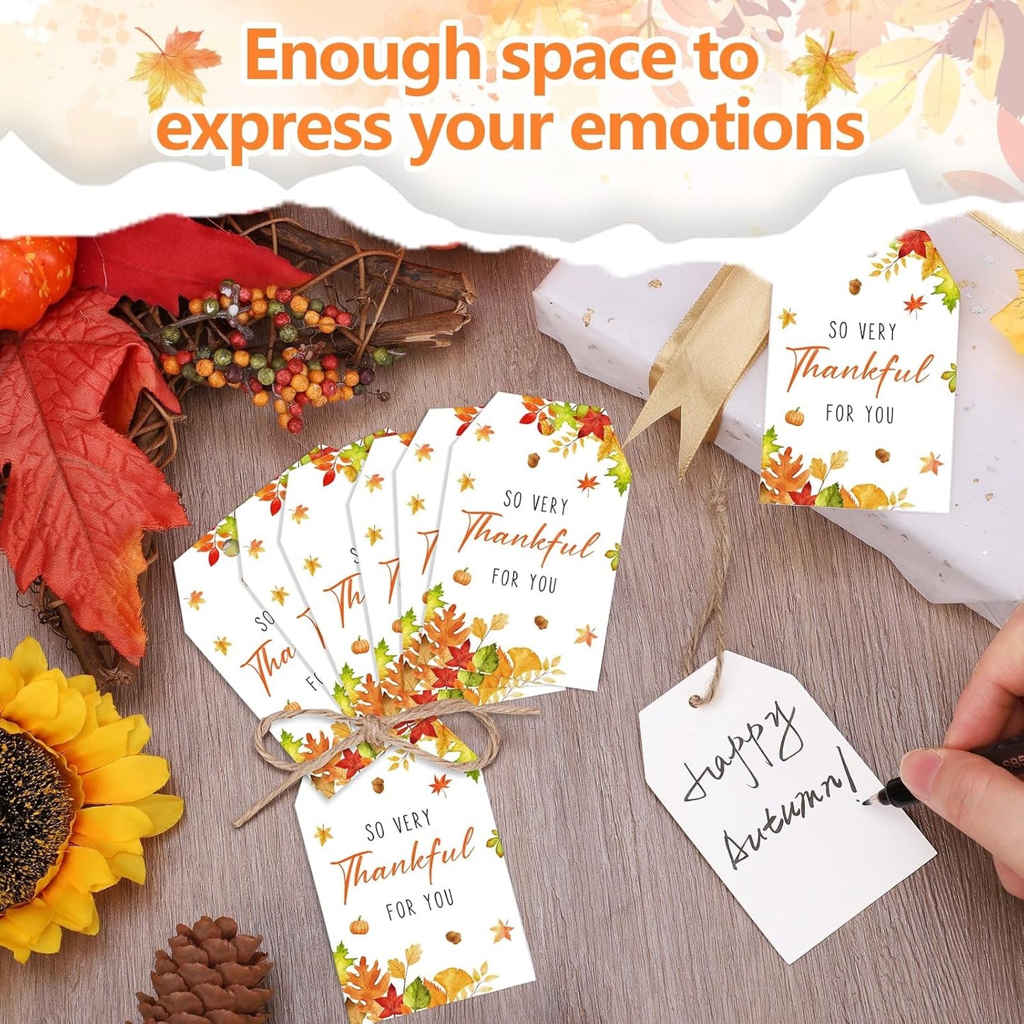 100PCS Thank You Gift Tags Fall Gift Tags with String So Thankful for You Tag for Thanksgiving Present Wrapping Wedding Autumn Holiday Party Favors