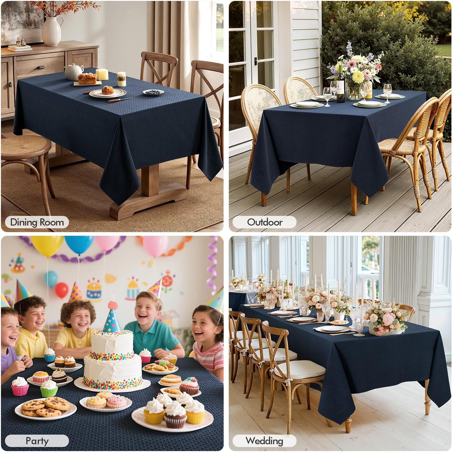 MIULEE Navy Linen Cottton Table Cloth Rectangle Tablecloth Waterproof Spillproof Cross-Star Textured Table Cltoth Decorative Farmhouse Style for Dining Party Weddings 60x120 Inch