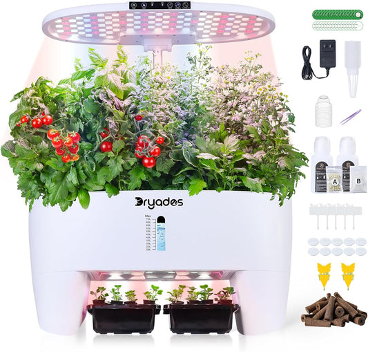 Hydroponic Growing System Kit 16 Pods, Smart Herb Garden with Sprout Mode Can Seedling in Advance & 24W Full Spectrum LED Grow Light, Indoor Garden Planter for Home/Office/School (White)