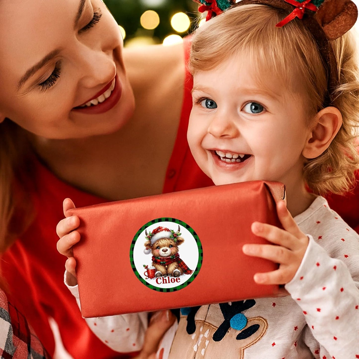 Personalized Christmas Stickers - Custom Name Waterproof Christmas Gift Tags for Gift Box Xmas Holiday Decorations Party Favors - 30 Stickers (Cow)