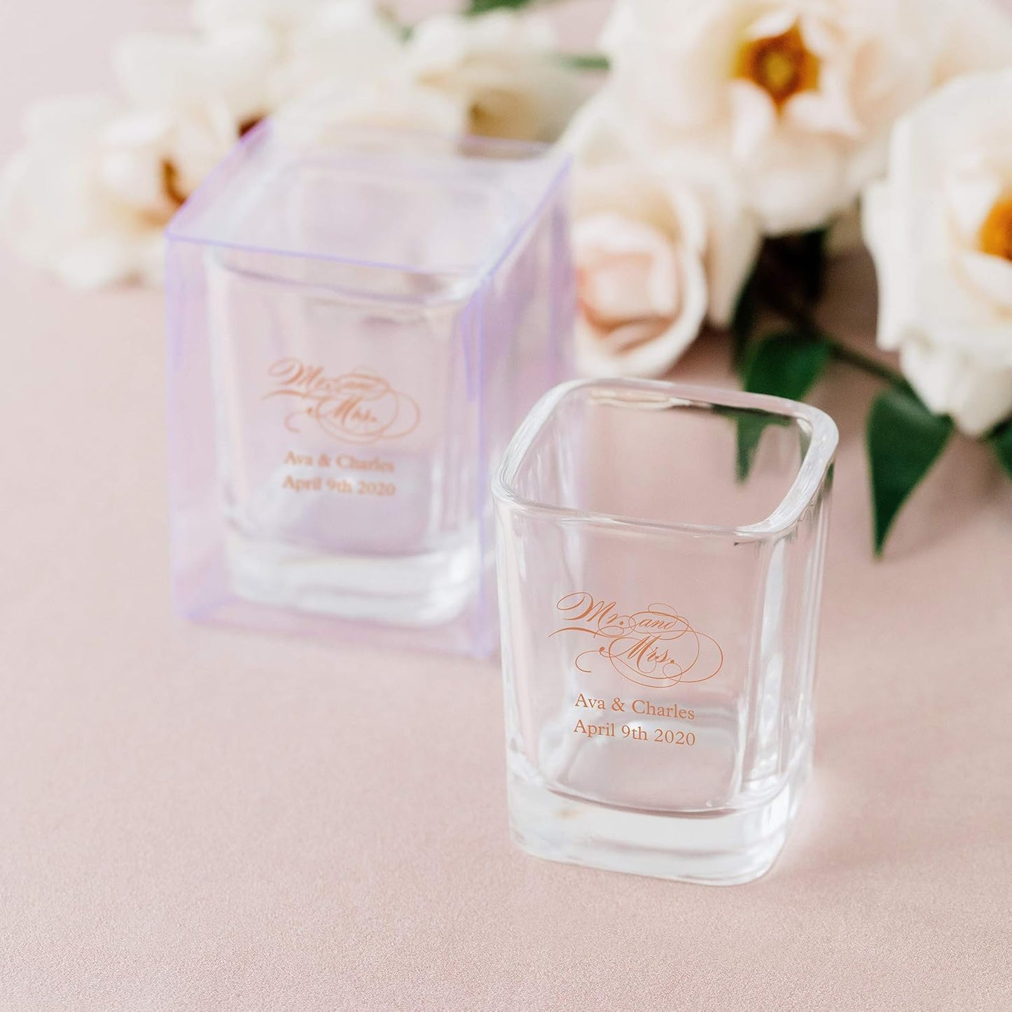 WEDDINGSTAR Personalized 2oz Square Shot Glass Customizable Full Color Print - 60 pack