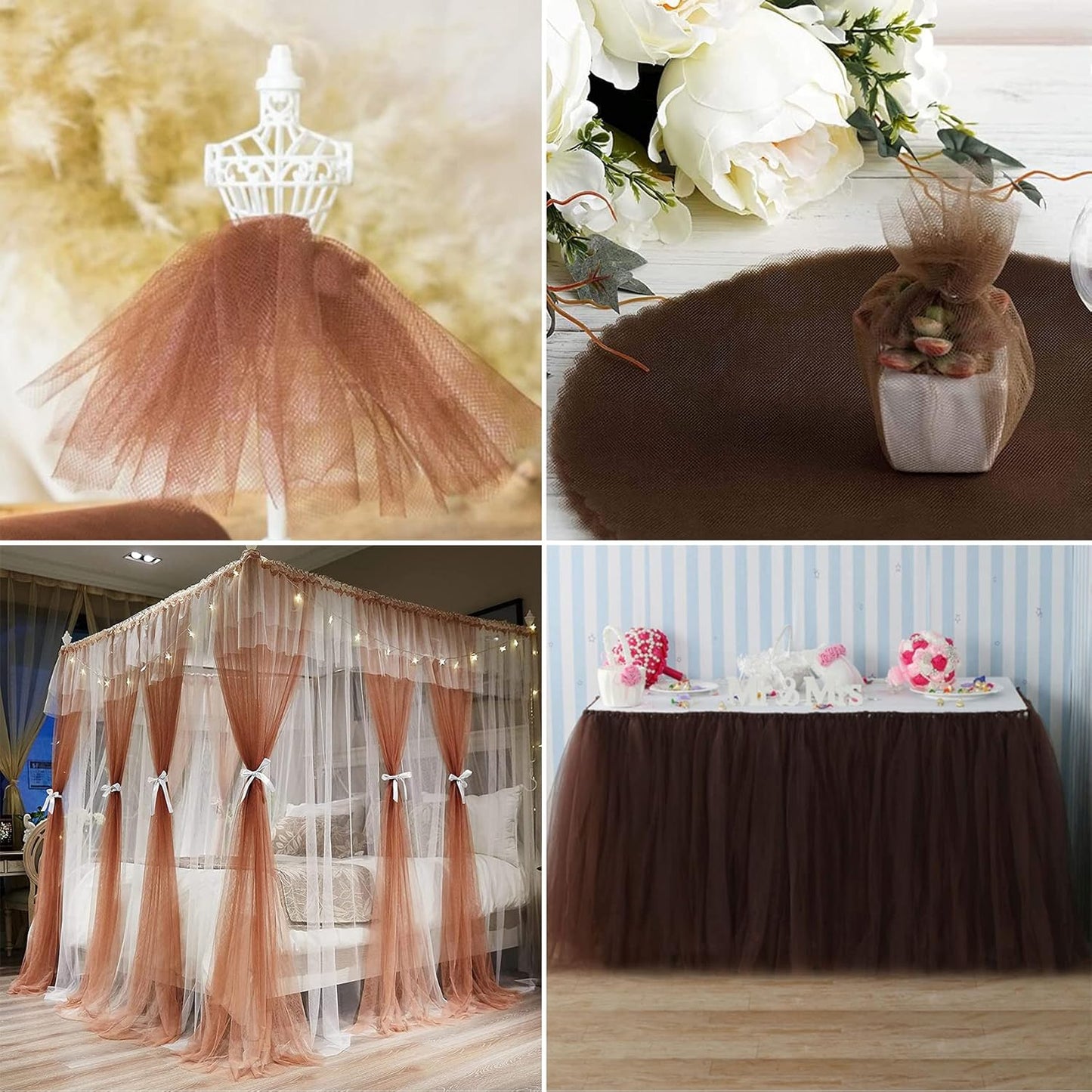 Brown Tulle Fabric Rolls 54 Inch by 40 Yards Tulle Bolt Spool for Wedding Decorations DIY Tutu Baby Shower Table Skirt Ceiling Decor Birthday Party Craft Supplies
