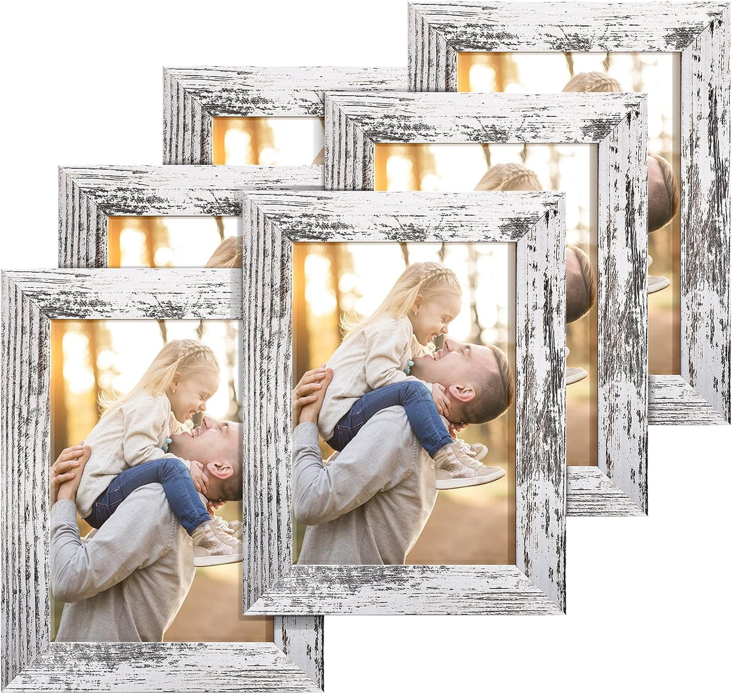 TWING 5x7 Picture Frame Set of 6,Multi Rustic Photo Frame Collage for Tabletop Display or Wall Hanging,Distressed White,Ideal Gifts