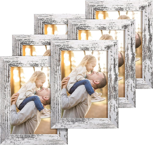 TWING 5x7 Picture Frame Set of 6,Multi Rustic Photo Frame Collage for Tabletop Display or Wall Hanging,Distressed White,Ideal Gifts