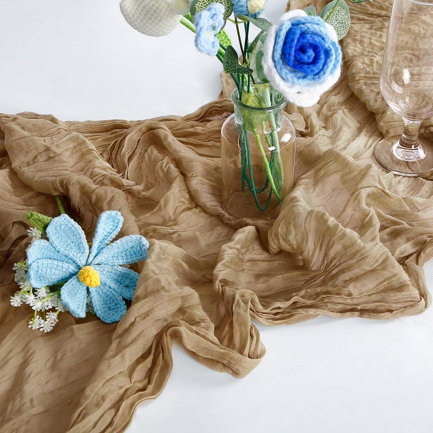 6-Pack Khaki Cheesecloth Table Runners – 10FT (35x120 Inch) Boho Rustic Gauze Fabric Cheese Cloth Table Runner for Weddings, Baby Showers, Bridal Shower, Farmhouse & Birthday Party Decor