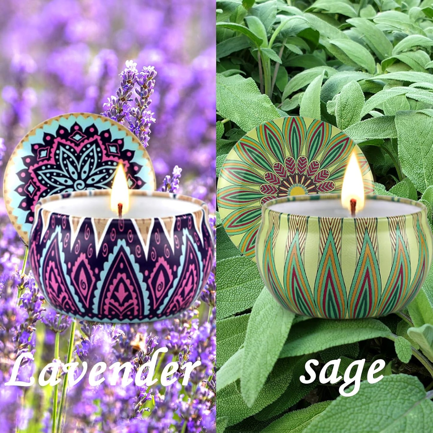 2 Pack Lavender, Sage Aromatherapy Soy Candles for Stress Relief, Relaxation - Over 50 Hours Burn Time, Home Scented, Stocking Stuffers