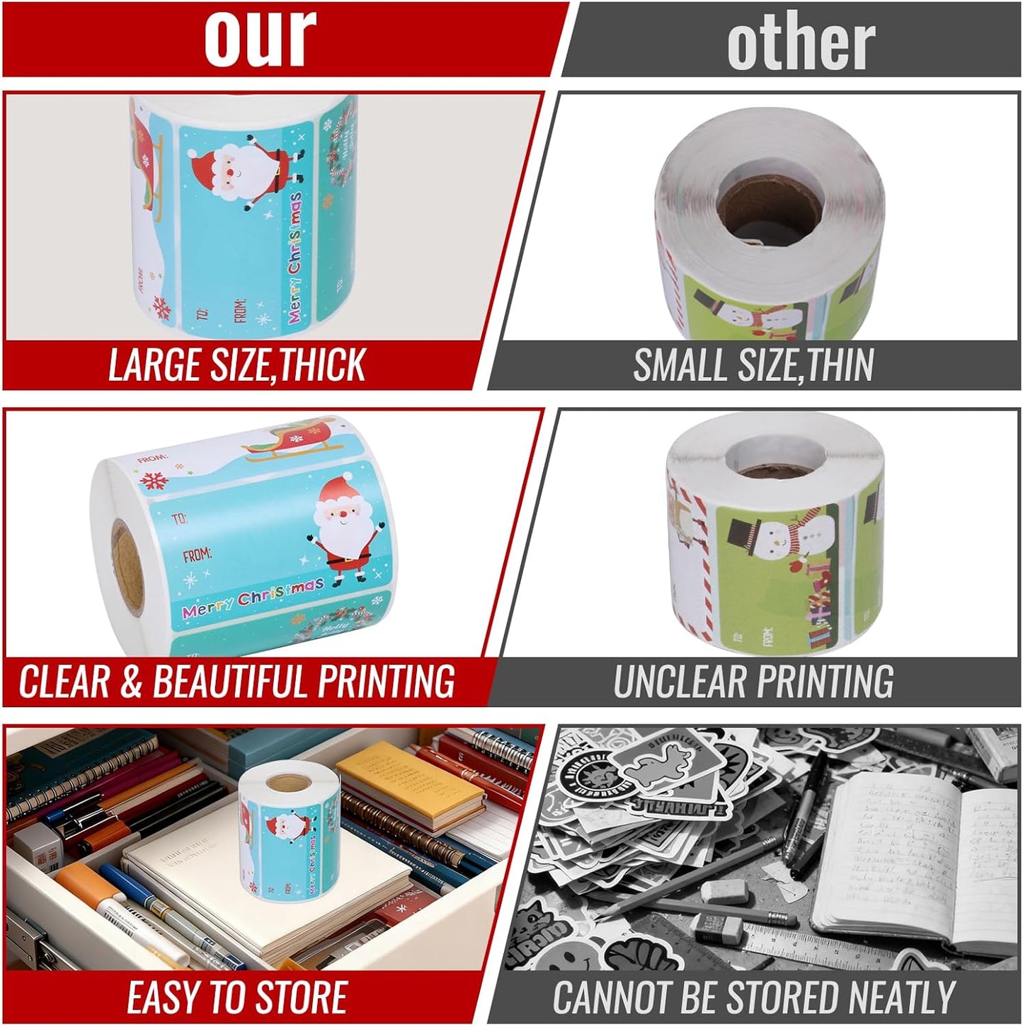 500 PCS Tags - Santa Claus Stickers, Self-Adhesive Cartoon Christmas Tags for Festival & Holiday Decor