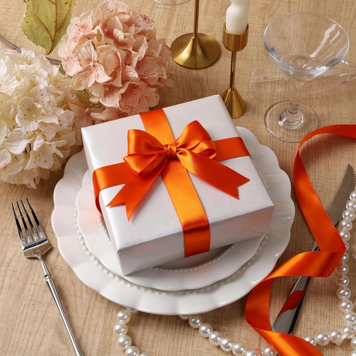 LaRibbons Orange Ribbon 1 1/2 Inch 25 Yards Luxury Double Faced Russet Orange Silk Ribbon for Flower Bouquet Crafts Gift Wrapping Wedding Party Decoration