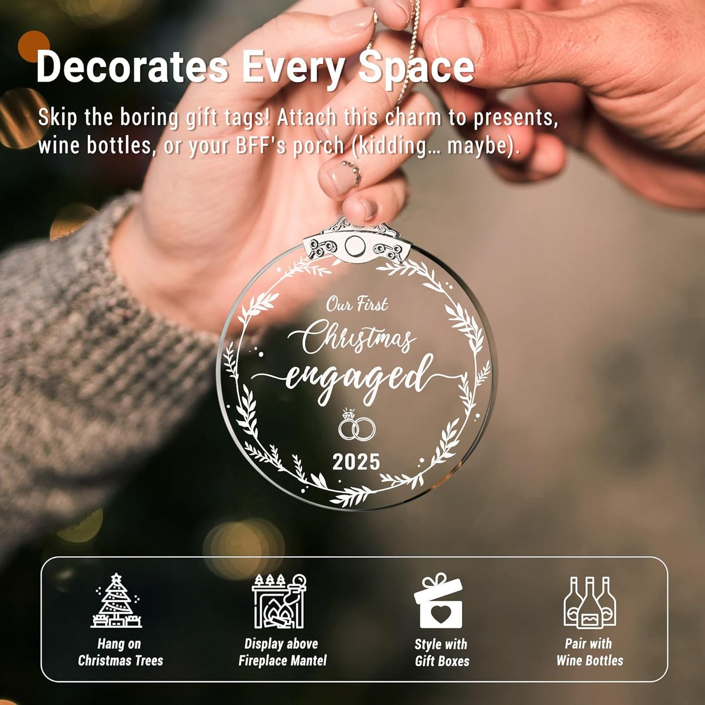 Engagement Gifts for Couples 2025, Our First Christmas Engaged Glass Ornament, Gifts for Newly Engaged Couples, Happy Engagement Gift for Her, Bride to Be, Newly Wed