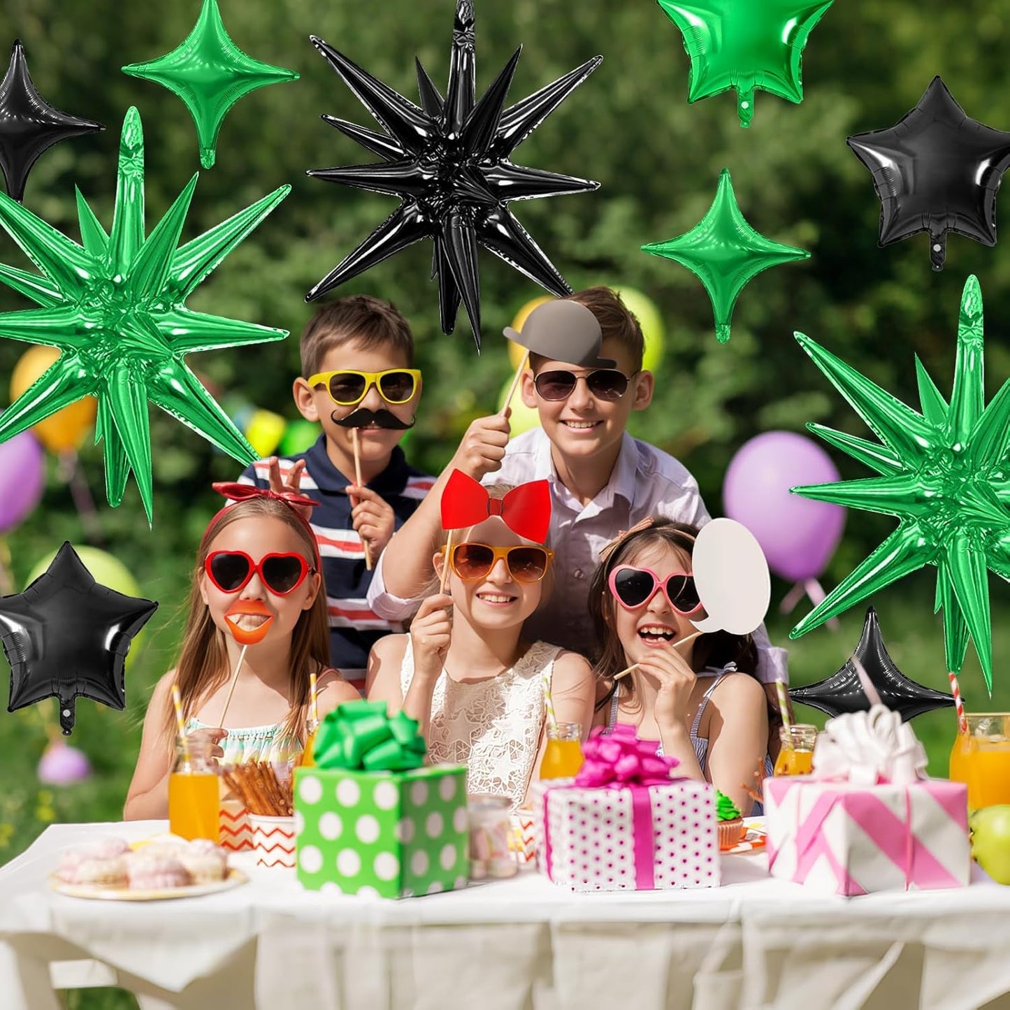 Black Green Star Balloon,16Pcs Star Foil Balloons Set with 22Inch Explosion Spike Cone Balloons and 10Inch Quadrangle Helium Balloon for Birthday Wedding Baby Shower and Halloween Party Decorations