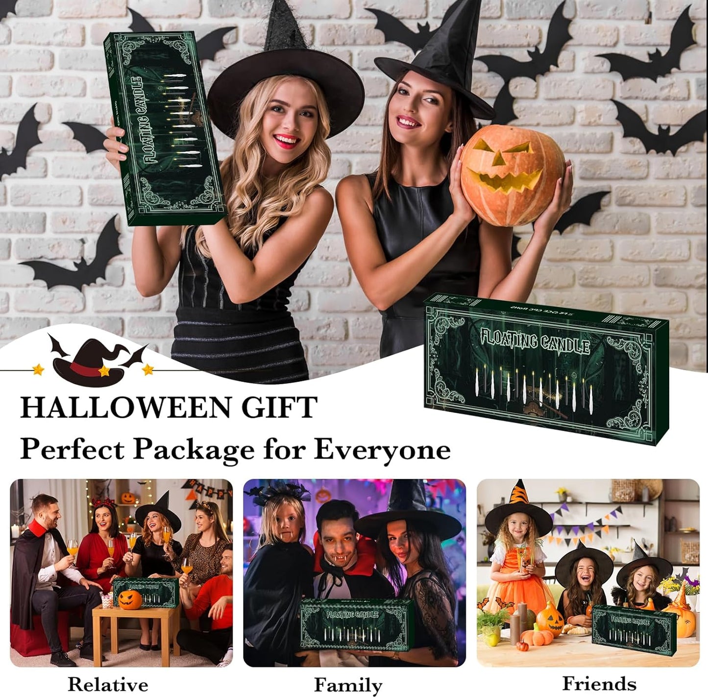 NURADA Floating Candles with Wand Remote Timer - 24 Pcs Magic LED Hanging Flameless Taper Candles Flickering Battery Operated for Halloween Birthday Theme Party Holiday Home Window Decor - White