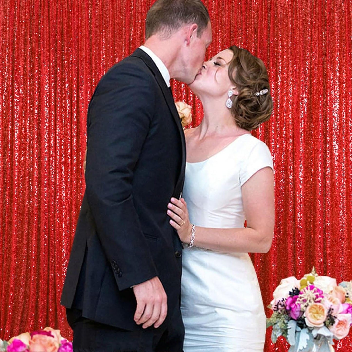 ShinyBeauty 4x10ft Red Sequin Backdrop Curtains | 16ft Glitter Wall Backdrop for Weddings, Parties, and Photography Backgrounds