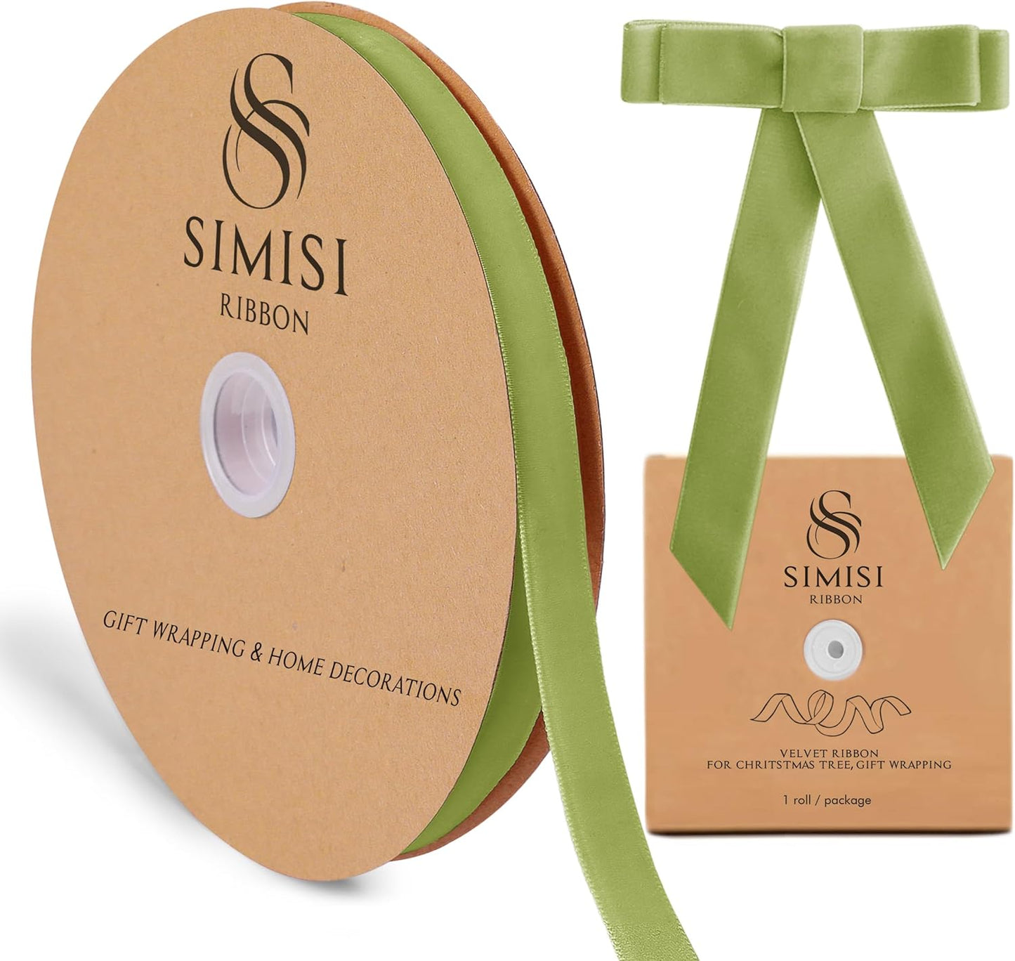 Sage Green Velvet Ribbon 5/8'' 25 Yards for Christmas Tree, Gift Wrapping, Flower Bouquet, Wreath Decorations, Bow Making