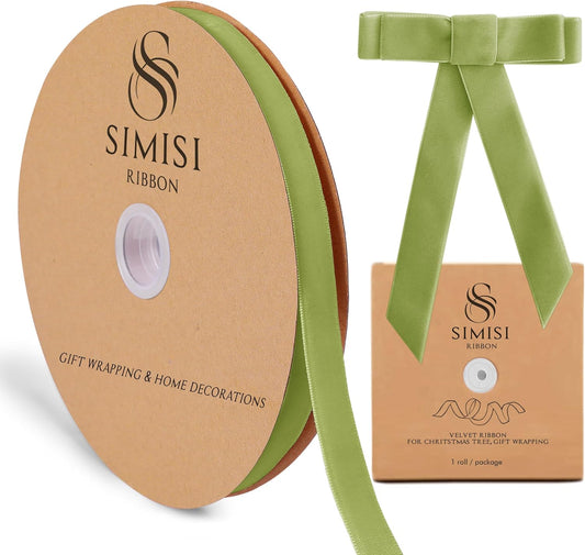 Sage Green Velvet Ribbon 5/8'' 25 Yards for Christmas Tree, Gift Wrapping, Flower Bouquet, Wreath Decorations, Bow Making