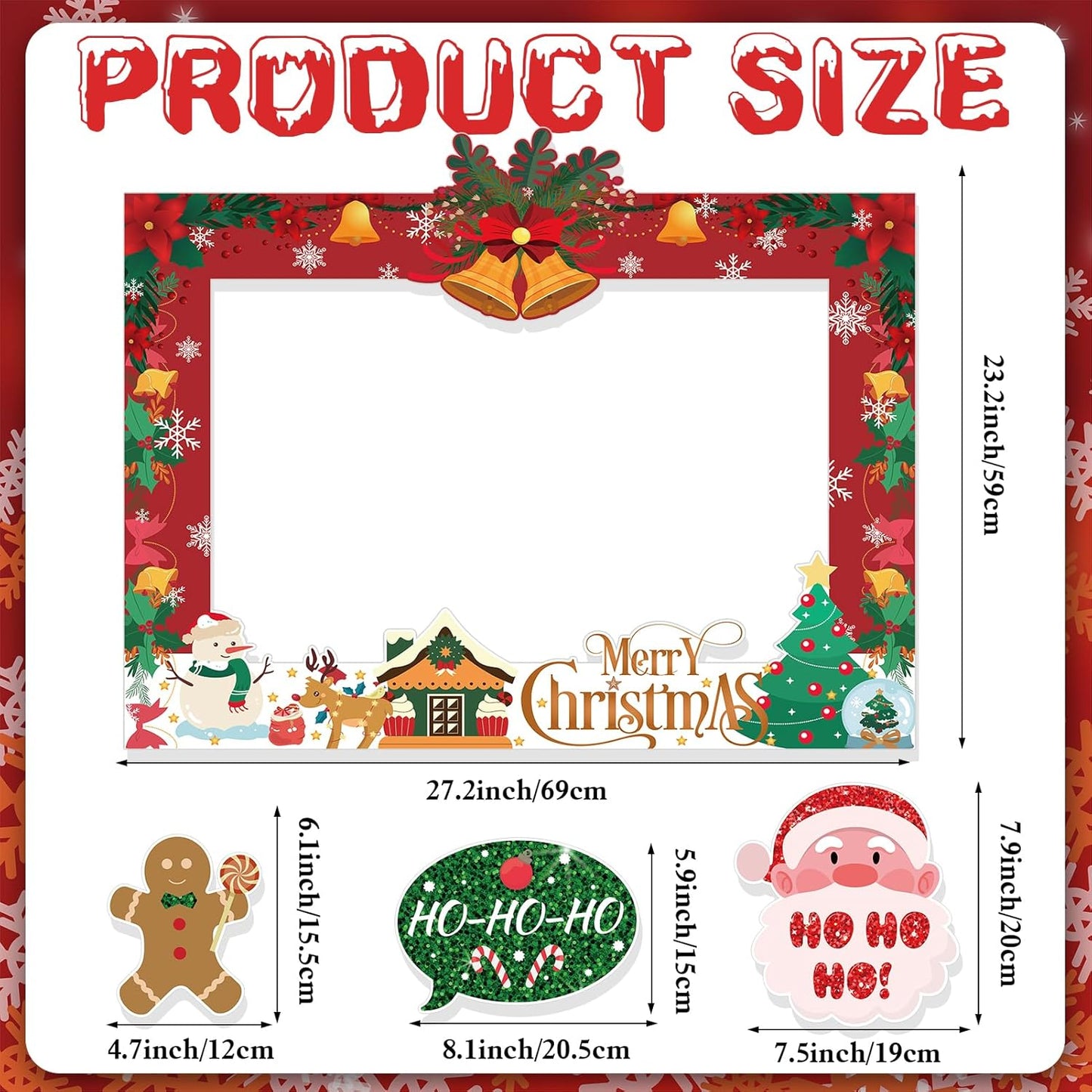 HOWAF 30 Pcs Christmas Photo Booth Props - Merry Christmas Paper Photo Frame, Funny Santa & Gingerbread Photo Props for Xmas Holiday Party Decoration, Selfie Frame Props