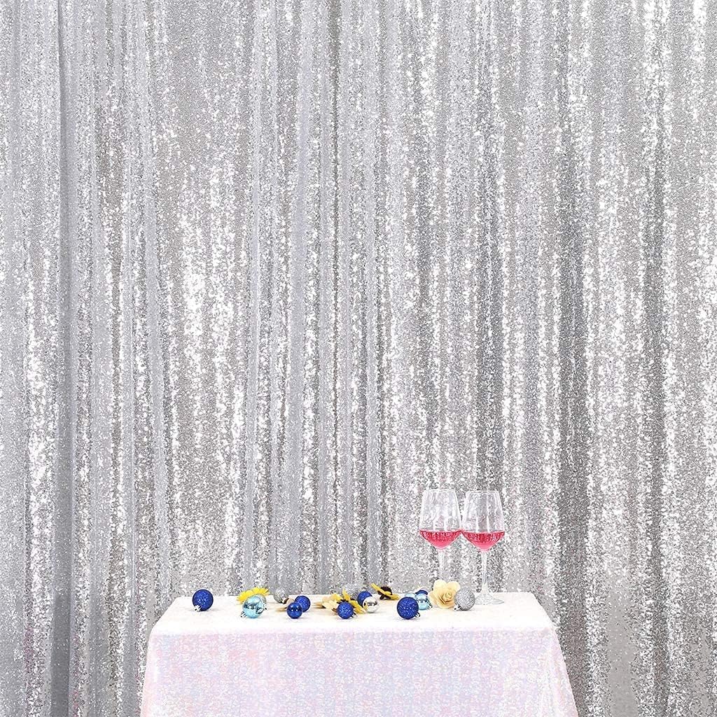 Poise3EHome 8FT x 8FT Silver Sequin Photography Backdrop Curtain for Party Decoration, Silver