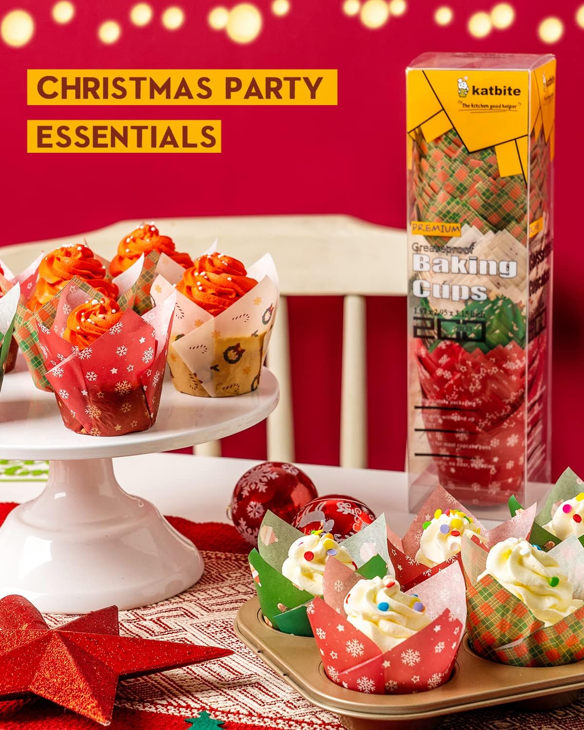 Katbite Christmas Tulip Cupcake Liners 200PCS, Muffin Baking Cupcake Liners Holders