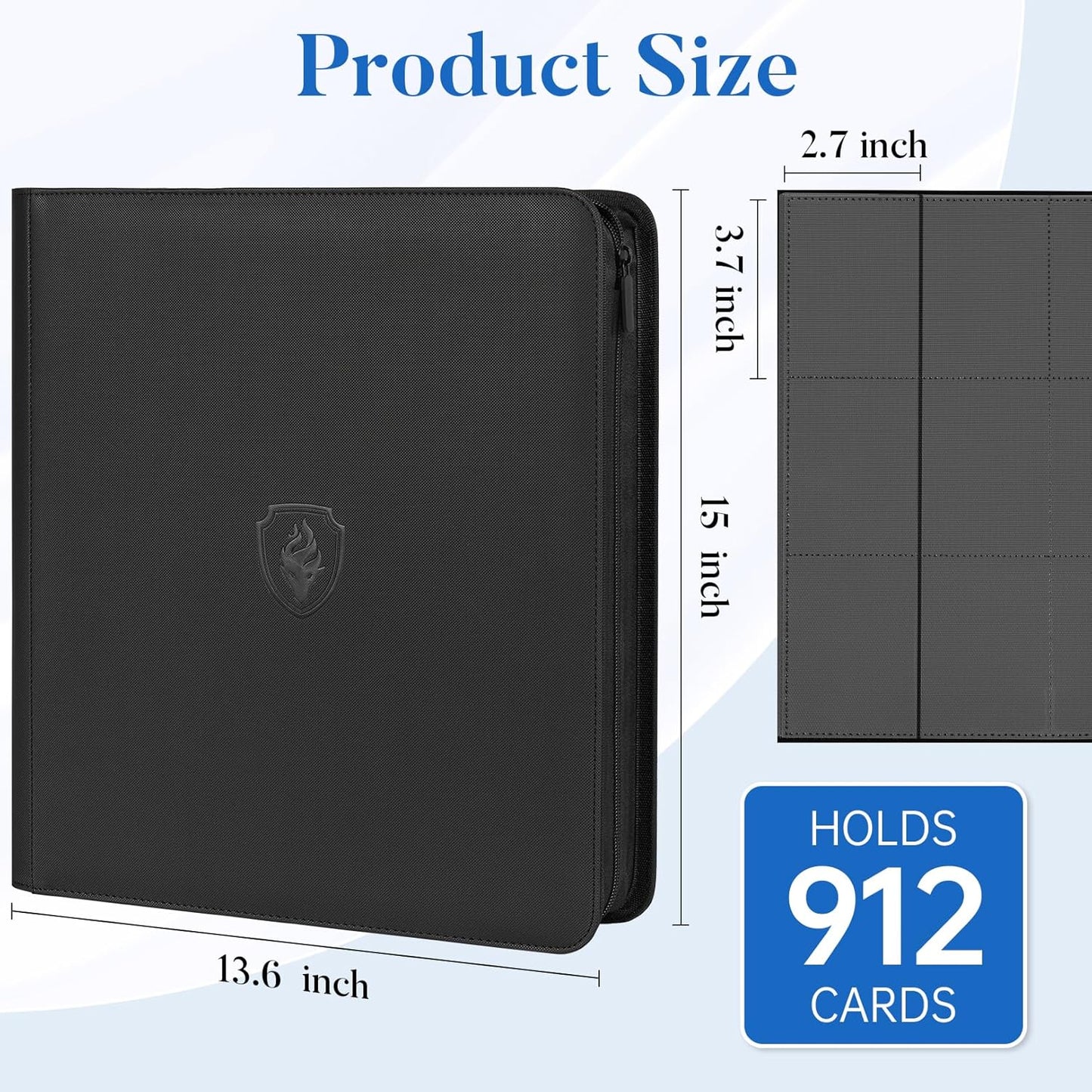 Premium Zip Card Binder 12 Pocket, Fabmaker 912 Pockets Trading Card Binder, PU Zipper Card Collection Album, Sturdy Side-Loading Card Book Holder for MTG, TCG, Game Cards, Sports Cards, Red