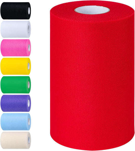 Red Tulle Fabric Rolls 6 Inch by 100 Yards (300 feet) Tulle Roll Spool Fabric for DIY Tutu Skirt Baby Shower Birthday Party Wedding Decorations Christmas Craft Supplies (Red)