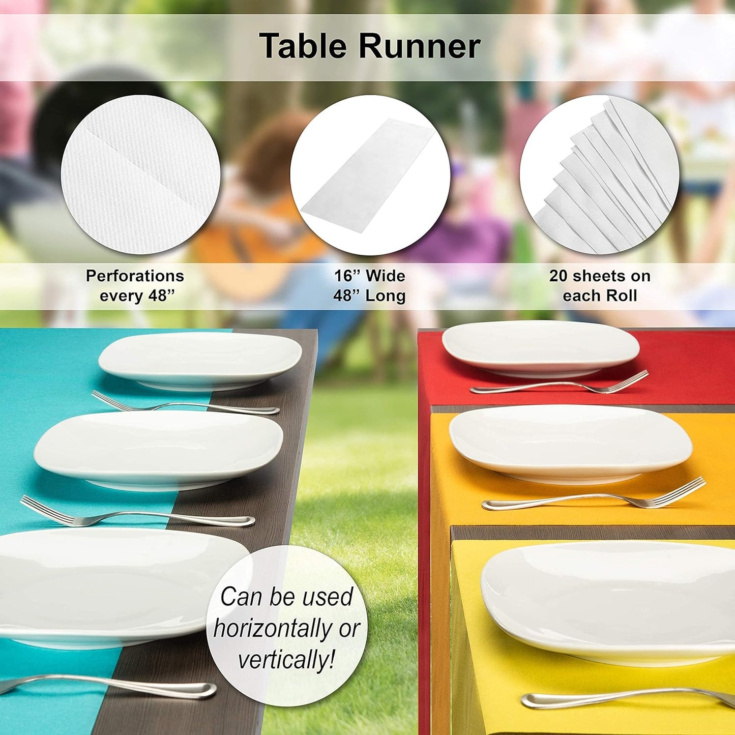 American Homestead Paper Table Runner Roll - 78 ft. Disposable Linen-Like Table Cover Roll - 20 Perforated Table Runners (16" x 48") for Parties, Weddings, and Events - Navy Blue