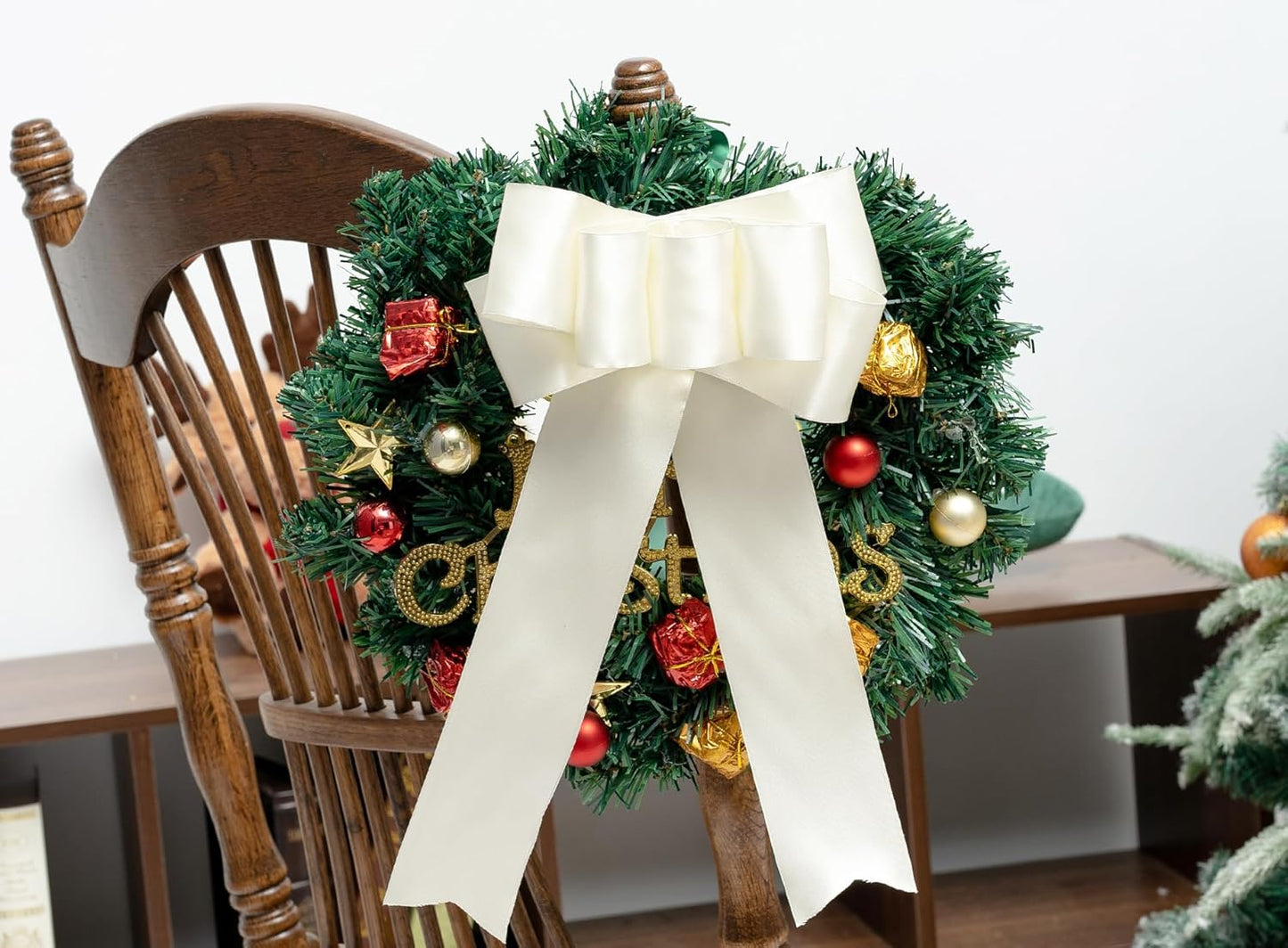 Ivory Satin Ribbon Double-Faced Wired Ribbons for Gift Wrapping Flower Bouquet Bows Wedding Invitation Christmas Decor Crafts 2-1/2 Inch 10 Yards