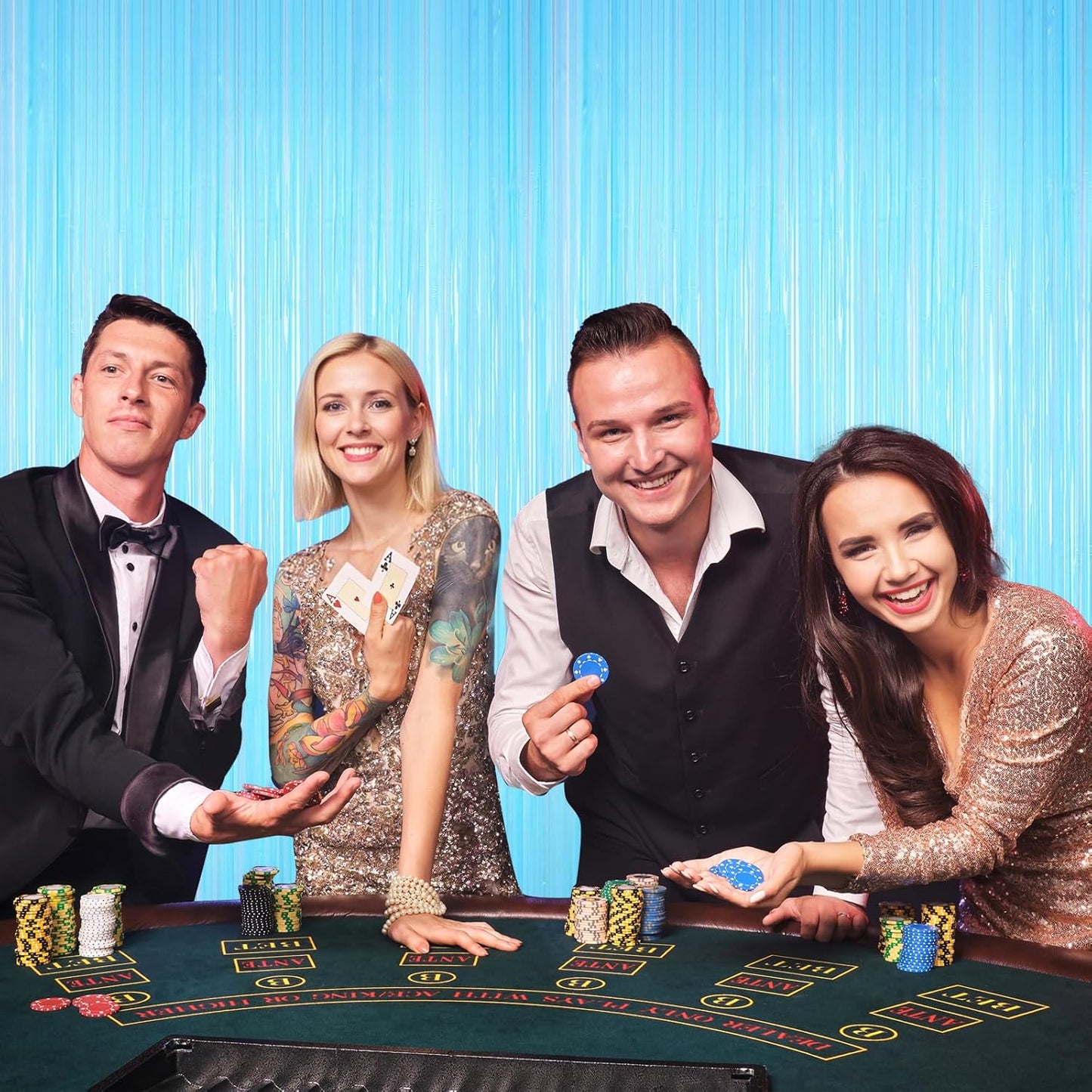 Macaron Light Blue Tinsel Backdrop Foil Fringe Curtains, 2Pack Fringe Backdrop for Birthday Door Decorations, Wedding Baby Shower, Party Supplies for Bachelorette, Graduation, Christmas, Disco Decor