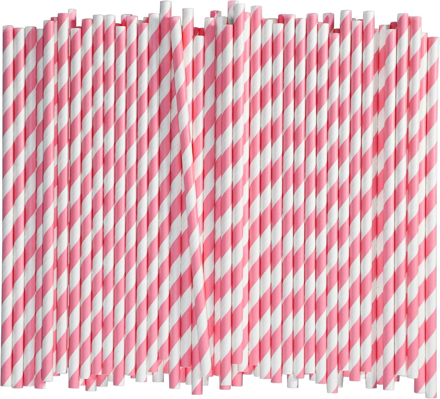 [1000 Count] Chunspak Pink and White Striped Paper Drinking Straws Bulk, 7.75" x0.24", Unwrapped - Biodegradable and Compostable
