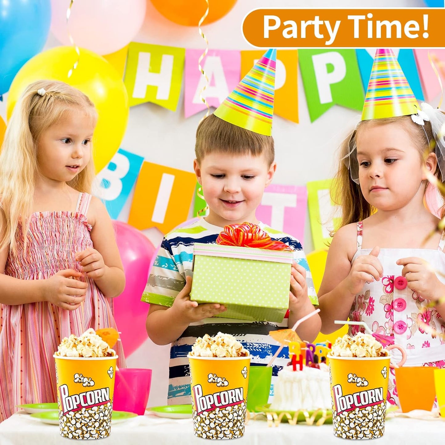 RAYMEA Popcorn Buckets Disposable 32oz Retro Style Paper 25 Pack Leak Proof Popcorn Containers Bowls for Family Movie Night & Party