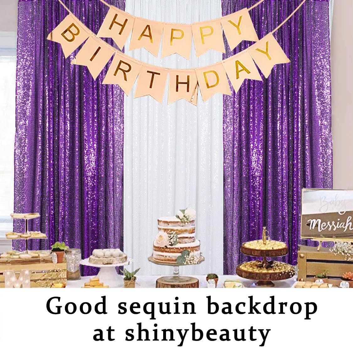 ShinyBeauty 4x10ft Purple Sequin Photo Backdrop - Glitter Background for Photography Studio, Christmas Party Decor, Stage Wall Drapes & Event Celebrations